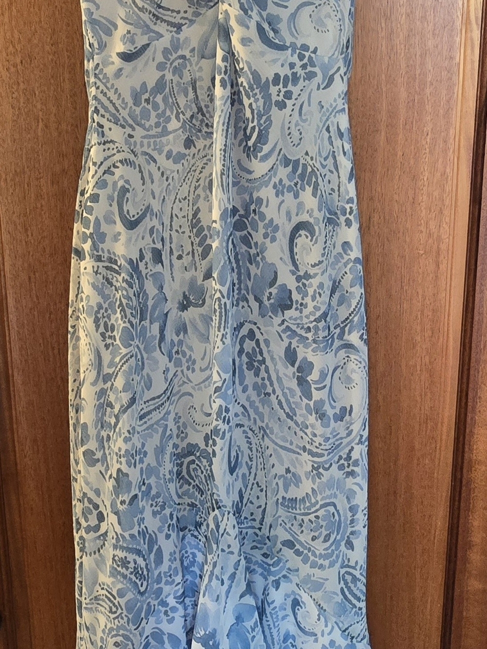 Ralph Lauren Pale Blue Paisley Crinkle Georgette Halter Maxi Dress - Picture 6 of 6